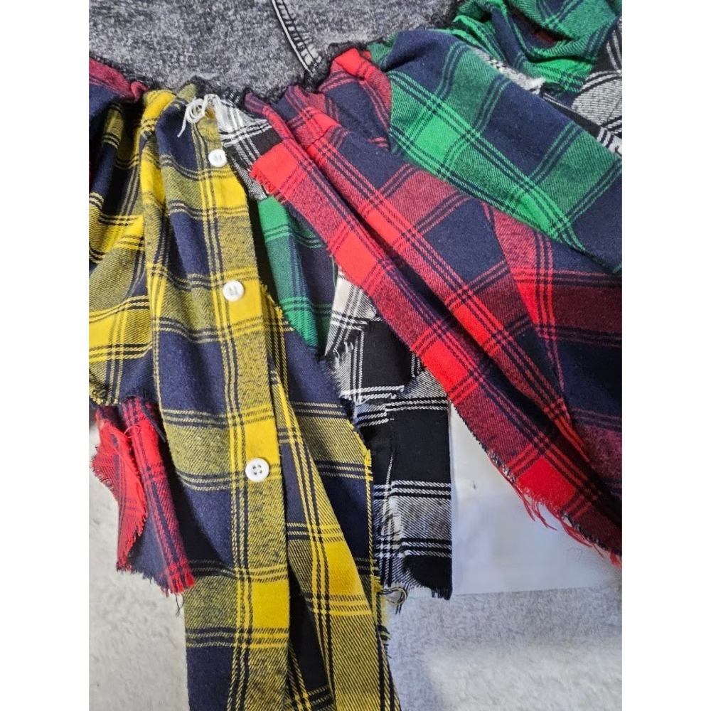 Wild Fable Upcycled Patchwork Denim & Flannel Midi Skirt Grey Plaid Large - Picture 4 of 6